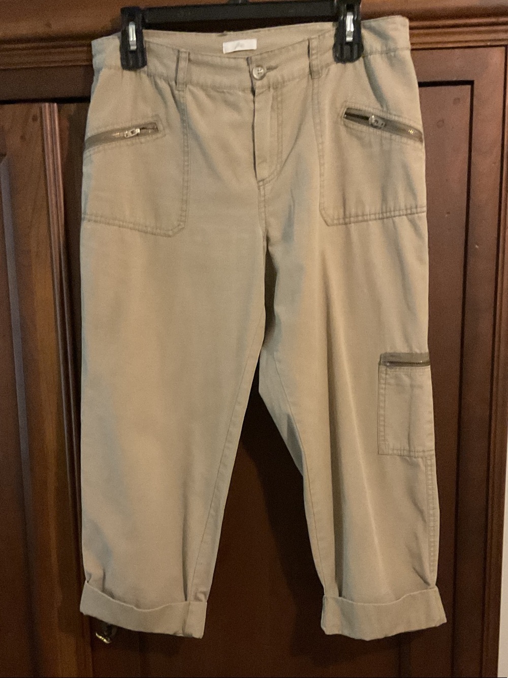 Joie Taupe Cropped Cargo Pants with Zip Pockets